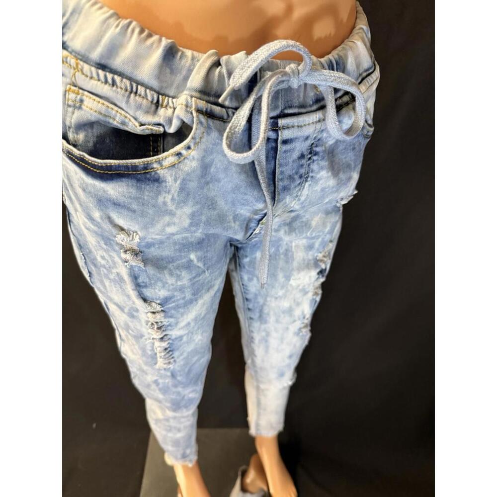 Rush Lola women’s jeans cinch waist pull on size XXL distressed stonewashed